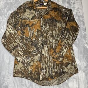 Vintage Sports Afield Camouflage Long Sleeve Button up Shirt Camo Size Large